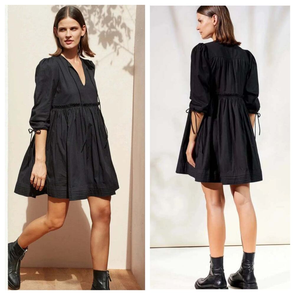 Rue Stiic Hunter Black Mini Puff Sleeve Babydoll Dress Sz Medium M